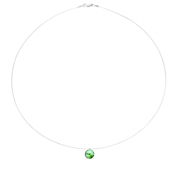 Colier fir transparent cu Cristal Swarovski Verde in Suport din Argint 925 [1]