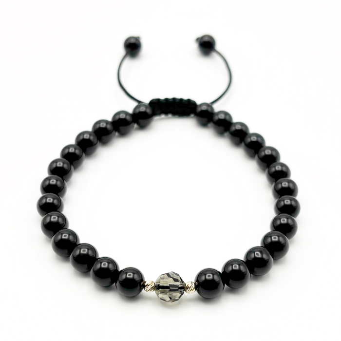 Bratara cu bile din AUR 14K si pietre naturale Onix si Cristal Preciosa Black Diamond [1]