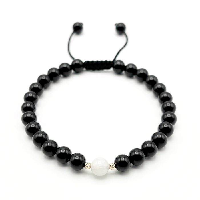 Bratara cu bile din AUR 14K si pietre naturale Onix si Piatra Lunii [1]