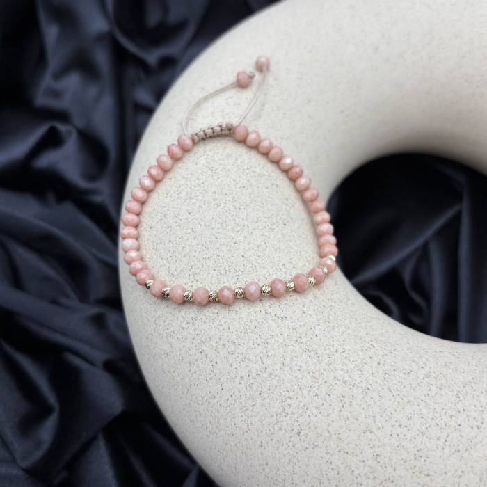Bratara cu 10 bile din AUR 14K si cristale Bej Rose [2]