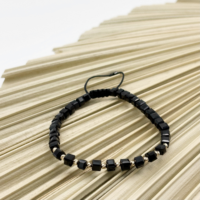 Bratara cu 10 bile din AUR 14K si Cristale negre cub [2]