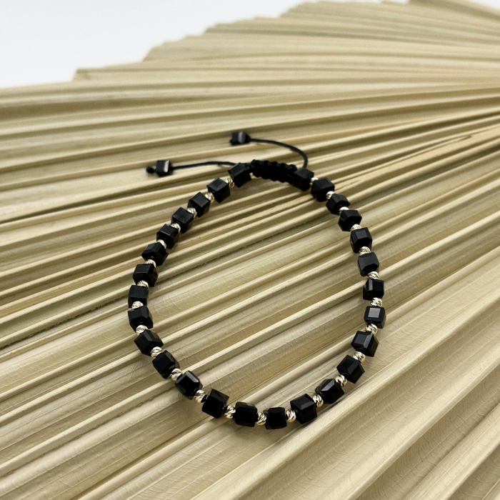 Bratara cu 26 bile din AUR 14K si Cristale negre cub [2]