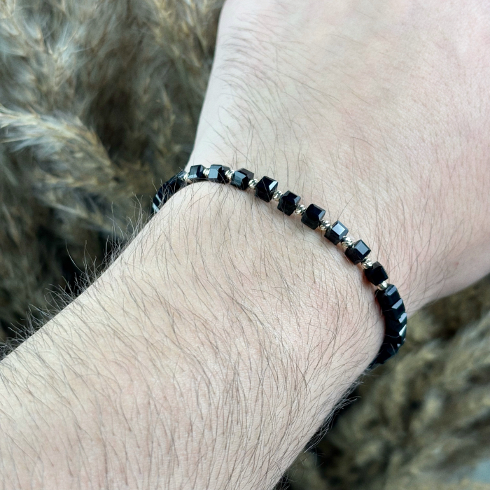 Bratara cu 10 bile din AUR 14K si Cristale negre cub [3]