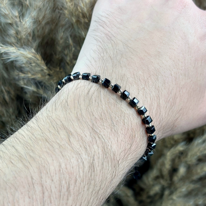 Bratara cu 26 bile din AUR 14K si Cristale negre cub [3]