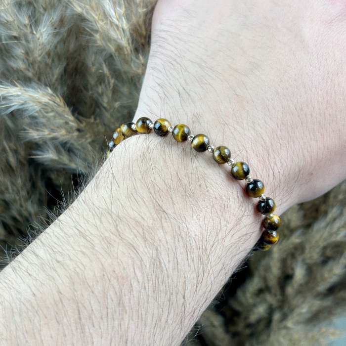 Bratara cu 10 bile din AUR 14K si Ochi de Tigru de 6mm [3]