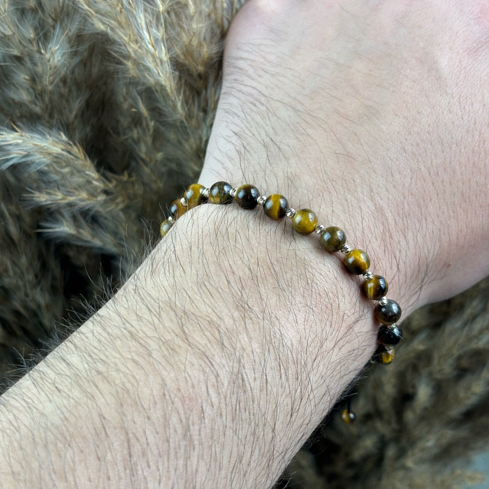 Bratara cu 20 bile din AUR 14K si Ochi de Tigru de 6mm [3]