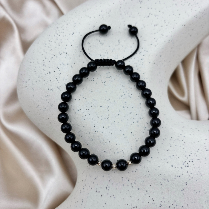 Bratara cu 3 bile din AUR 14K si pietre naturale Onix [3]