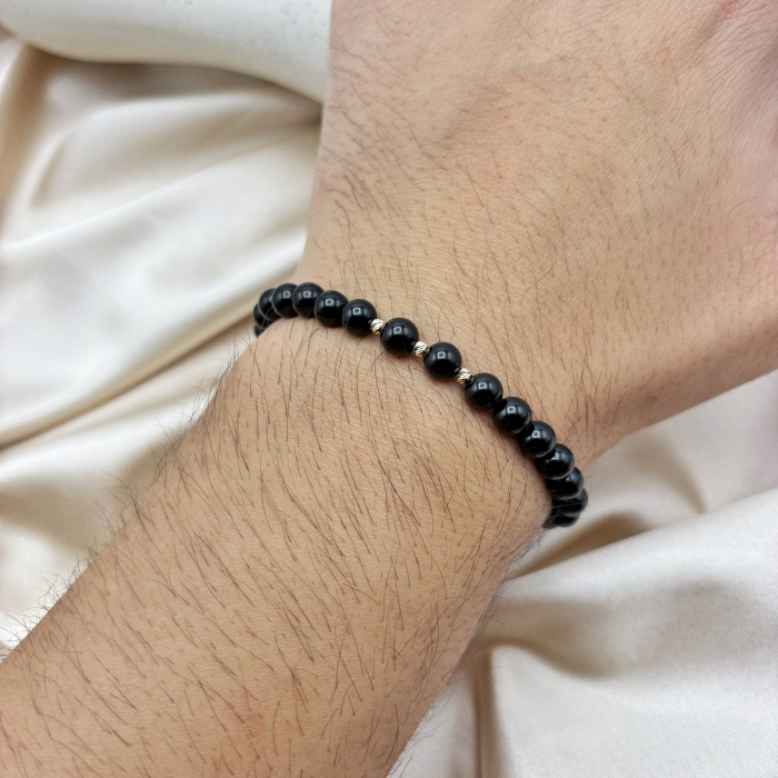 Bratara cu 3 bile din AUR 14K si pietre naturale Onix [2]