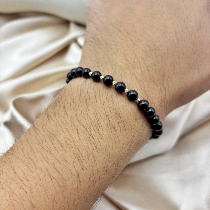 Bratara cu 5 bile din AUR 14K si pietre naturale Onix [2]