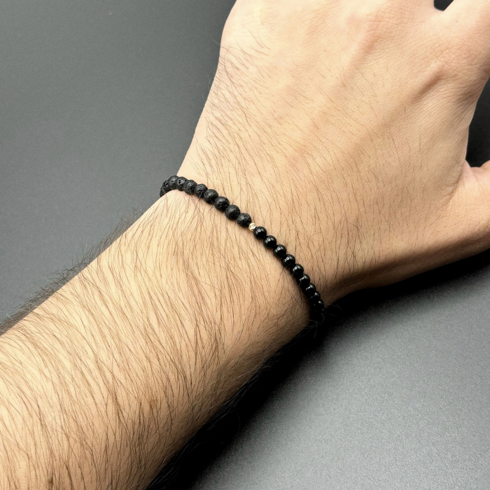 Bratara cu bila din AUR 14K si Onix&Lava [5]