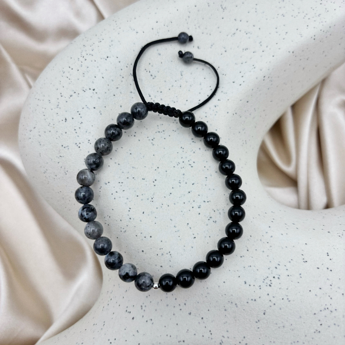 Bratara cu bila din Argint 925 si pietre naturale Onix si Labradorit [3]