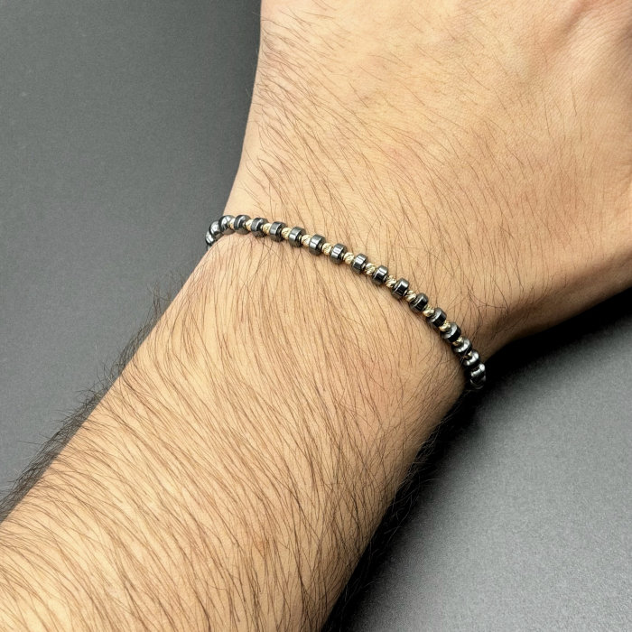 Bratara cu 30 bile din AUR 14K si pietre Hematit [4]