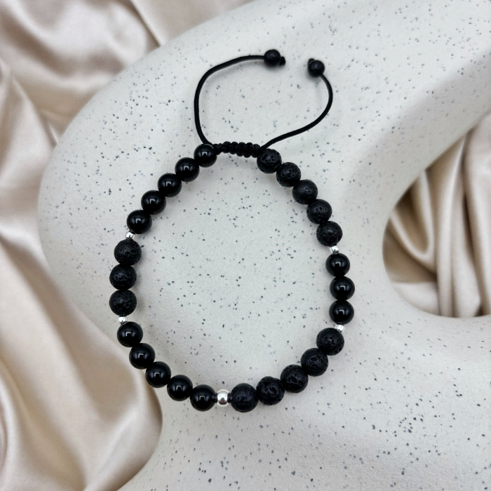 Bratara cu bile din Argint 925 si pietre naturale Onix si Lava [3]