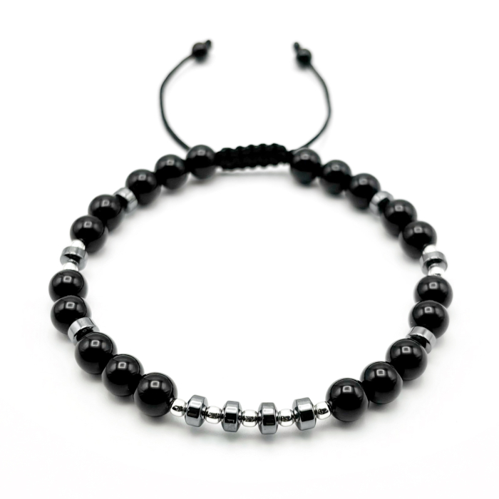 Bratara cu bile din Argint 925 si pietre Onix si Hematit [1]