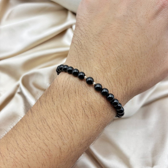 Bratara cu bile din AUR 14K si pietre naturale Onix [2]