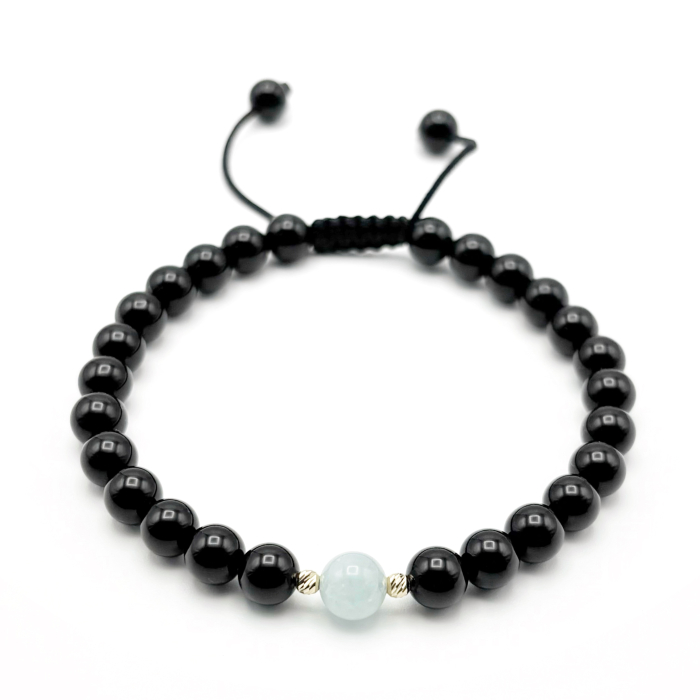 Bratara cu bile din AUR 14K si pietre naturale Onix si Acvamarin [1]