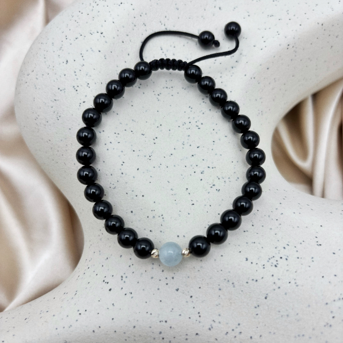 Bratara cu bile din AUR 14K si pietre naturale Onix si Acvamarin [3]