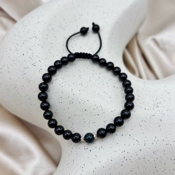 Bratara cu bile din AUR 14K si pietre naturale Onix si Agat Indian [3]