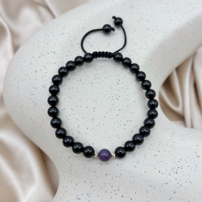 Bratara cu bile din AUR 14K si pietre naturale Onix si Ametist [3]