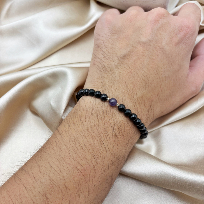 Bratara cu bile din AUR 14K si pietre naturale Onix si Ametist [2]