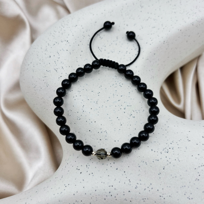 Bratara cu bile din AUR 14K si pietre naturale Onix si Cristal Preciosa Black Diamond [3]