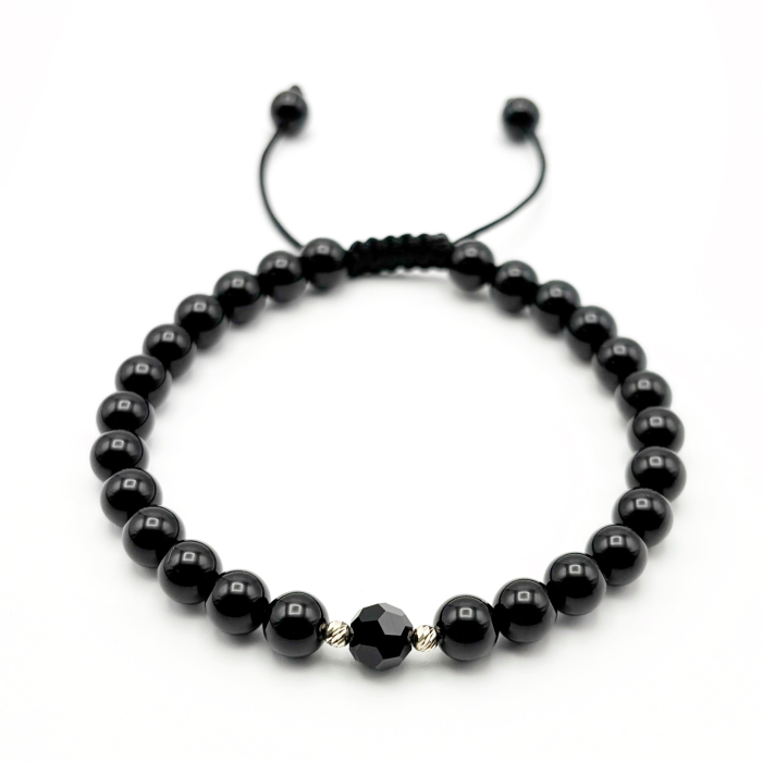 Bratara cu bile din AUR 14K si pietre naturale Onix si Cristal Preciosa Negru [1]