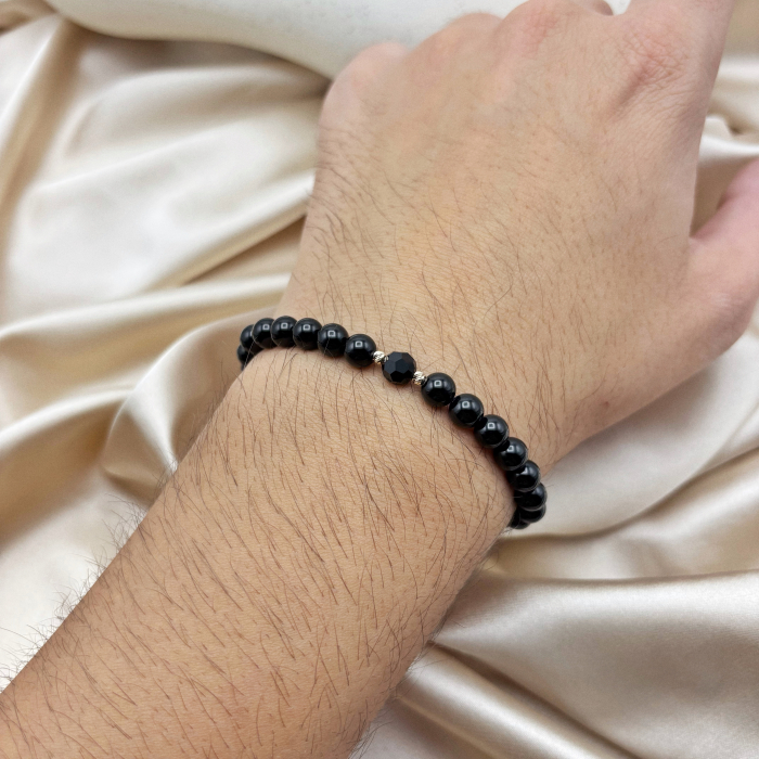 Bratara cu bile din AUR 14K si pietre naturale Onix si Cristal Preciosa Negru [2]