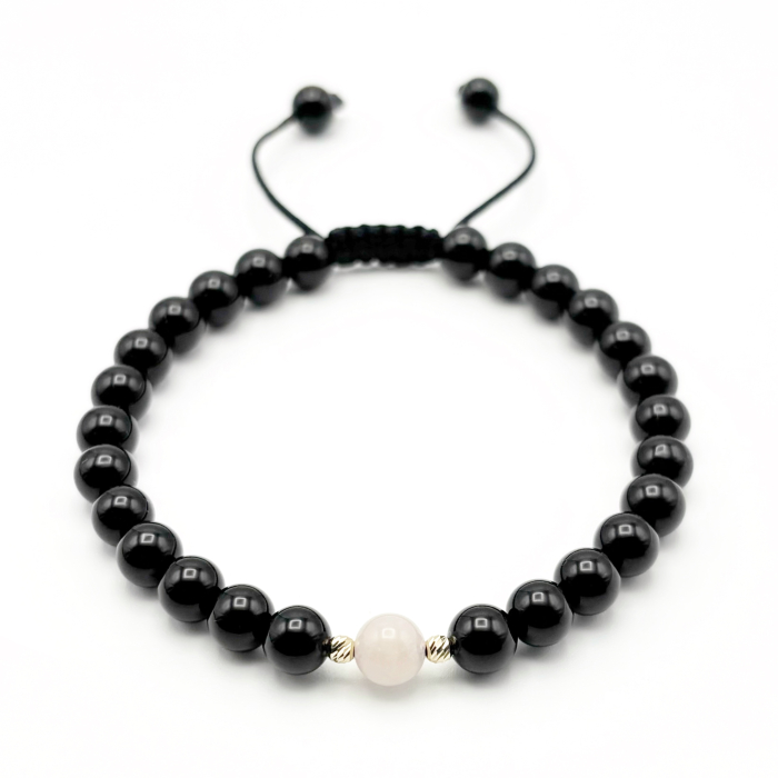 Bratara cu bile din AUR 14K si pietre naturale Onix si Cuart Roz [1]