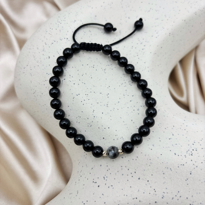 Bratara cu bile din AUR 14K si pietre naturale Onix si Labradorit [3]