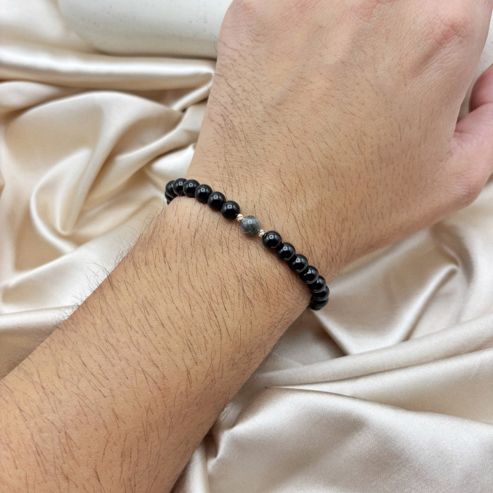 Bratara cu bile din AUR 14K si pietre naturale Onix si Labradorit [2]