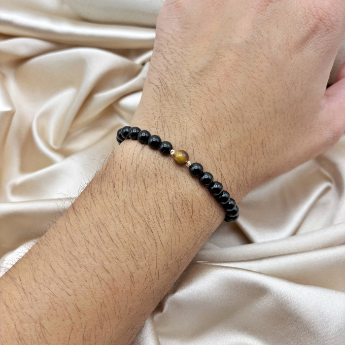 Bratara cu bile din AUR 14K si pietre naturale Onix si Ochi de Tigru [2]