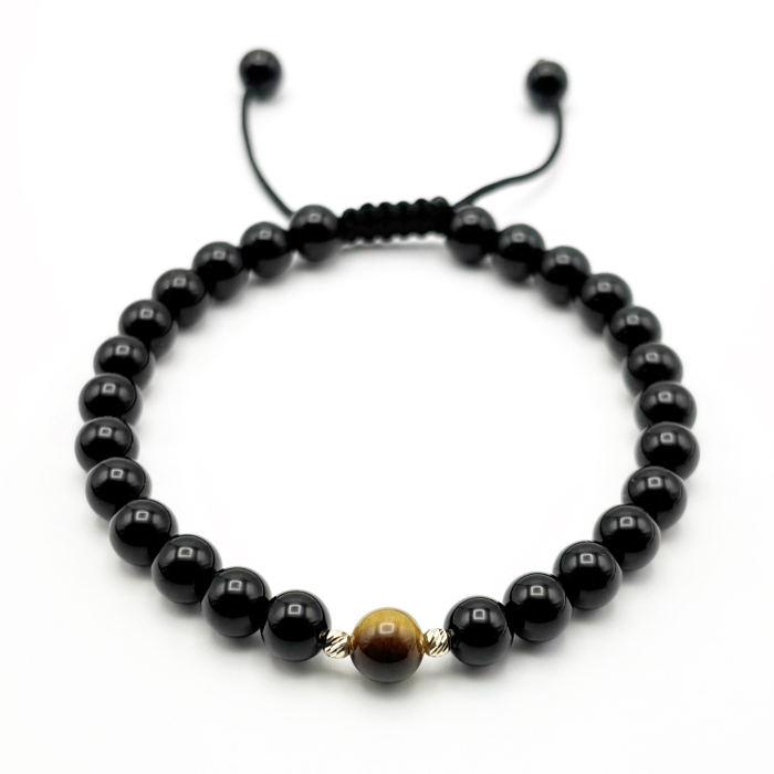 Bratara cu bile din AUR 14K si pietre naturale Onix si Ochi de Tigru [1]