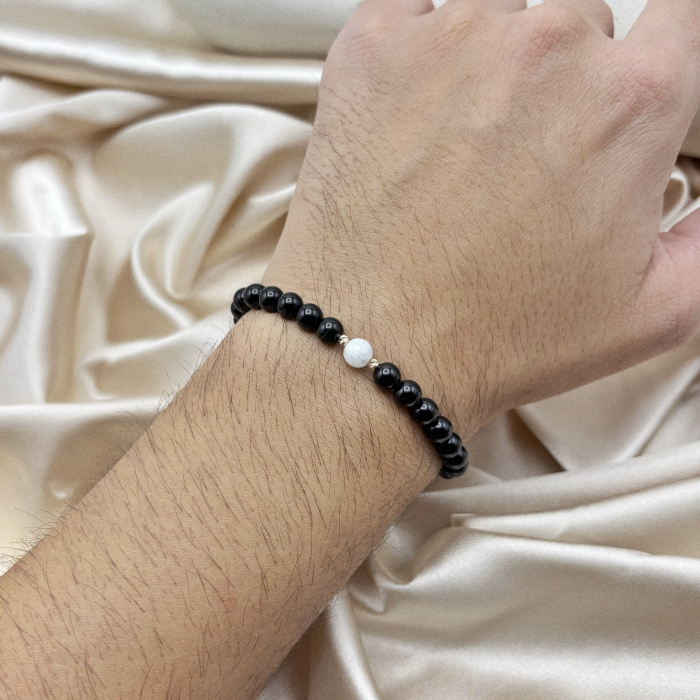 Bratara cu bile din AUR 14K si pietre naturale Onix si Piatra Lunii [2]