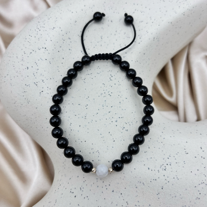 Bratara cu bile din AUR 14K si pietre naturale Onix si Piatra Lunii [3]