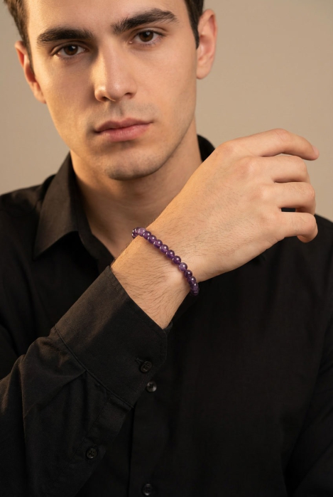 Bratara cu Pietre Semipretioase Ametist de 6mm, unisex [2]