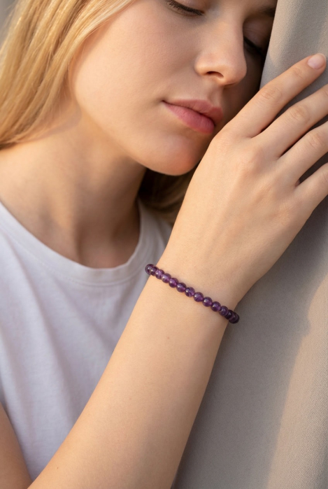 Bratara cu Pietre Semipretioase Ametist de 6mm, unisex [3]