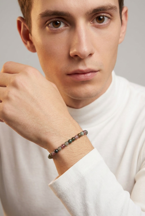 Bratara cu Pietre Semipretioase Agat Indian de 6mm, unisex [3]