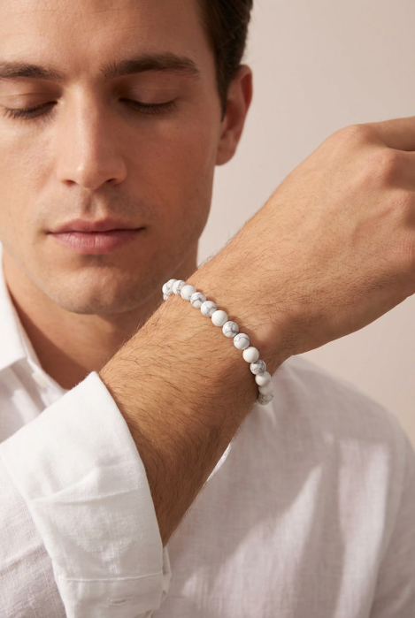 Bratara cu Pietre Semipretioase Howlit de 6mm, unisex [3]