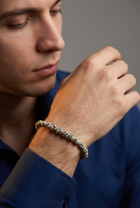 Bratara cu Pietre Semipretioase Jasp Dalmatian de 6mm, unisex [3]