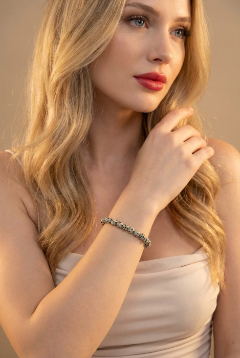 Bratara cu Pietre Semipretioase Jasp Dalmatian de 6mm, unisex [2]