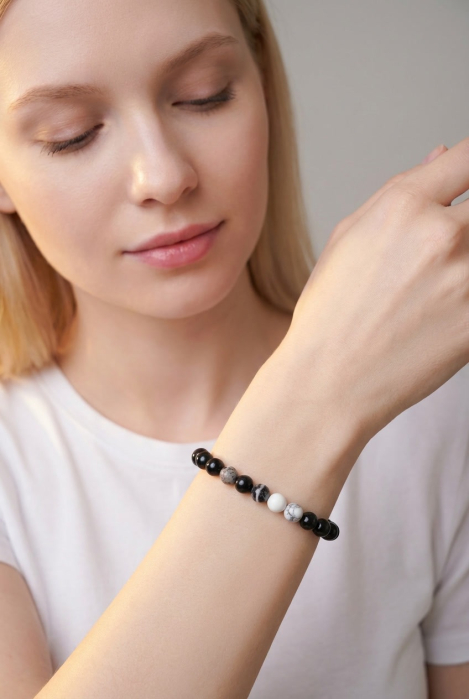 Bratara cu Pietre Semipretioase Jasp Zebra de 6mm, unisex [4]