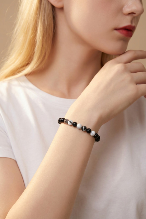 Bratara cu Pietre Semipretioase Jasp Zebra de 6mm, unisex [2]