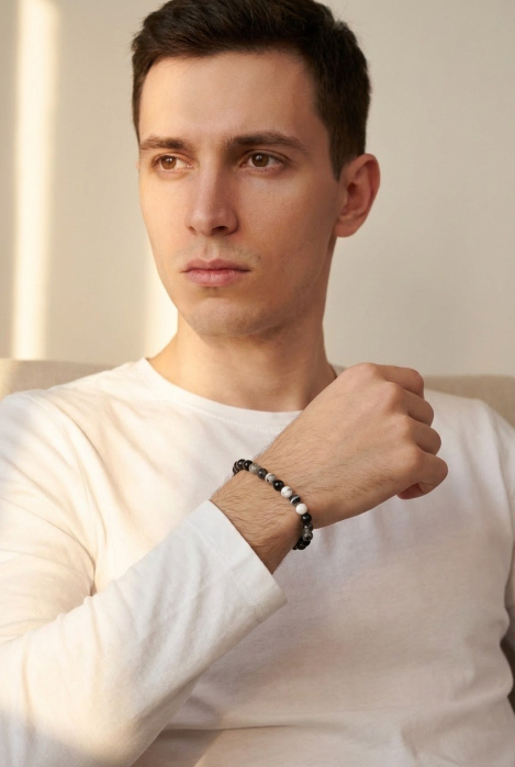 Bratara cu Pietre Semipretioase Jasp Zebra de 6mm, unisex [3]