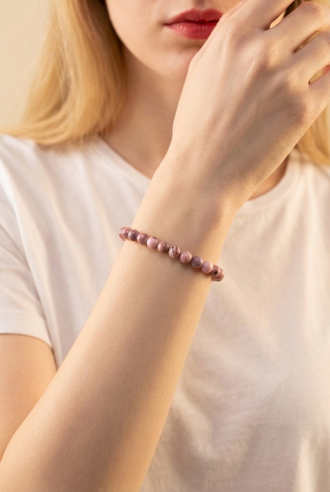 Bratara cu Pietre Semipretioase Jasp Zebra Roz de 6mm, unisex [2]