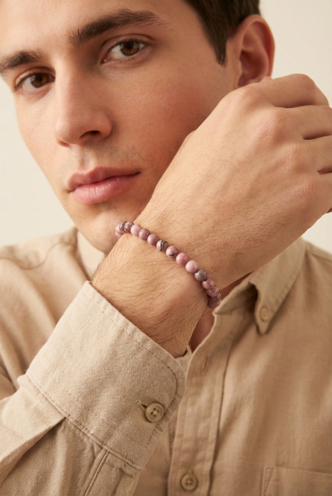 Bratara cu Pietre Semipretioase Jasp Zebra Roz de 6mm, unisex [3]