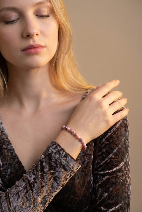 Bratara cu Pietre Semipretioase Jasp Zebra Roz de 6mm, unisex [4]