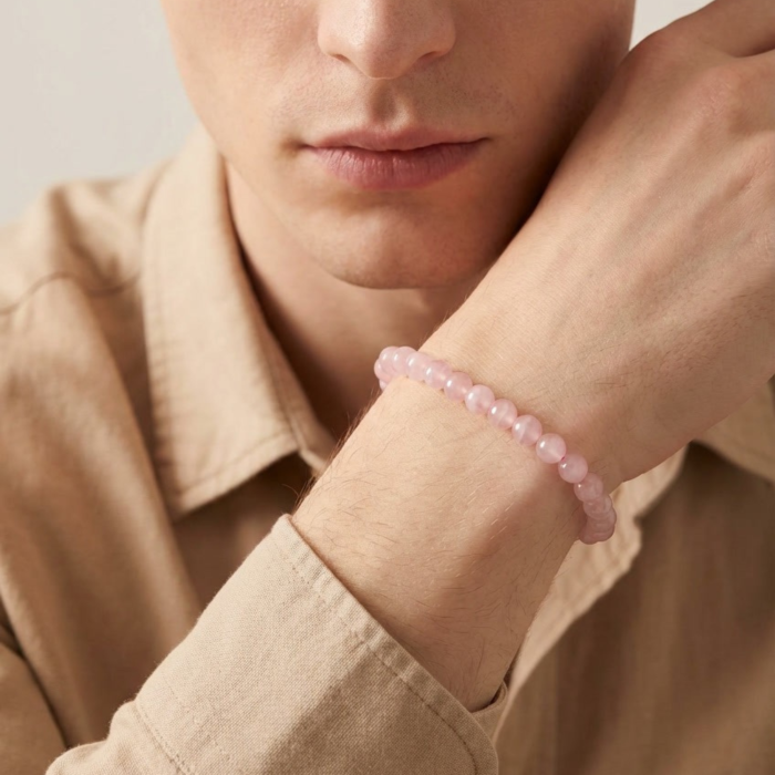 Bratara cu Pietre Semipretioase Naturale Cuart Roz de 6mm, unisex [3]