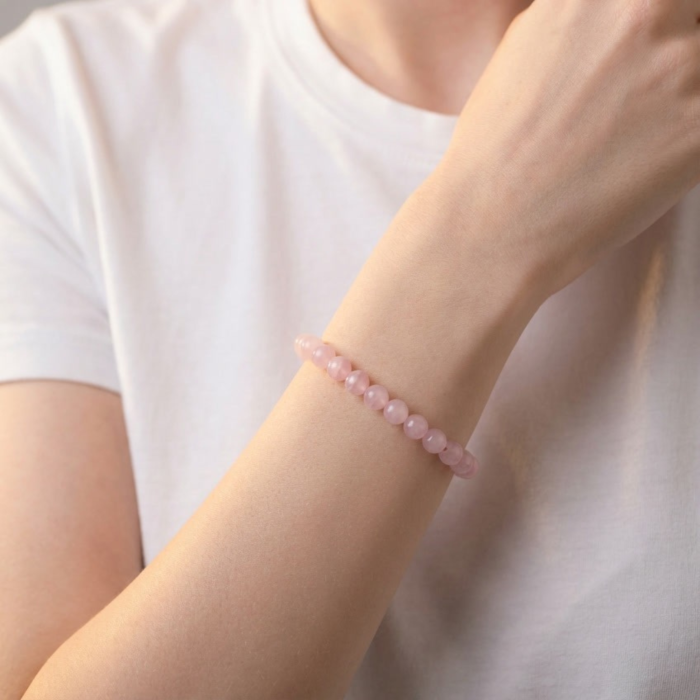 Bratara cu Pietre Semipretioase Naturale Cuart Roz de 6mm, unisex [2]