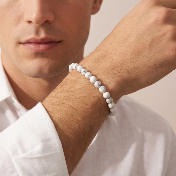 Bratara cu Pietre Semipretioase Naturale Howlit de 6mm, unisex [3]