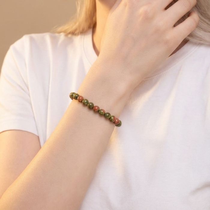 Bratara cu Pietre Semipretioase Naturale Unakit de 6mm, unisex [2]